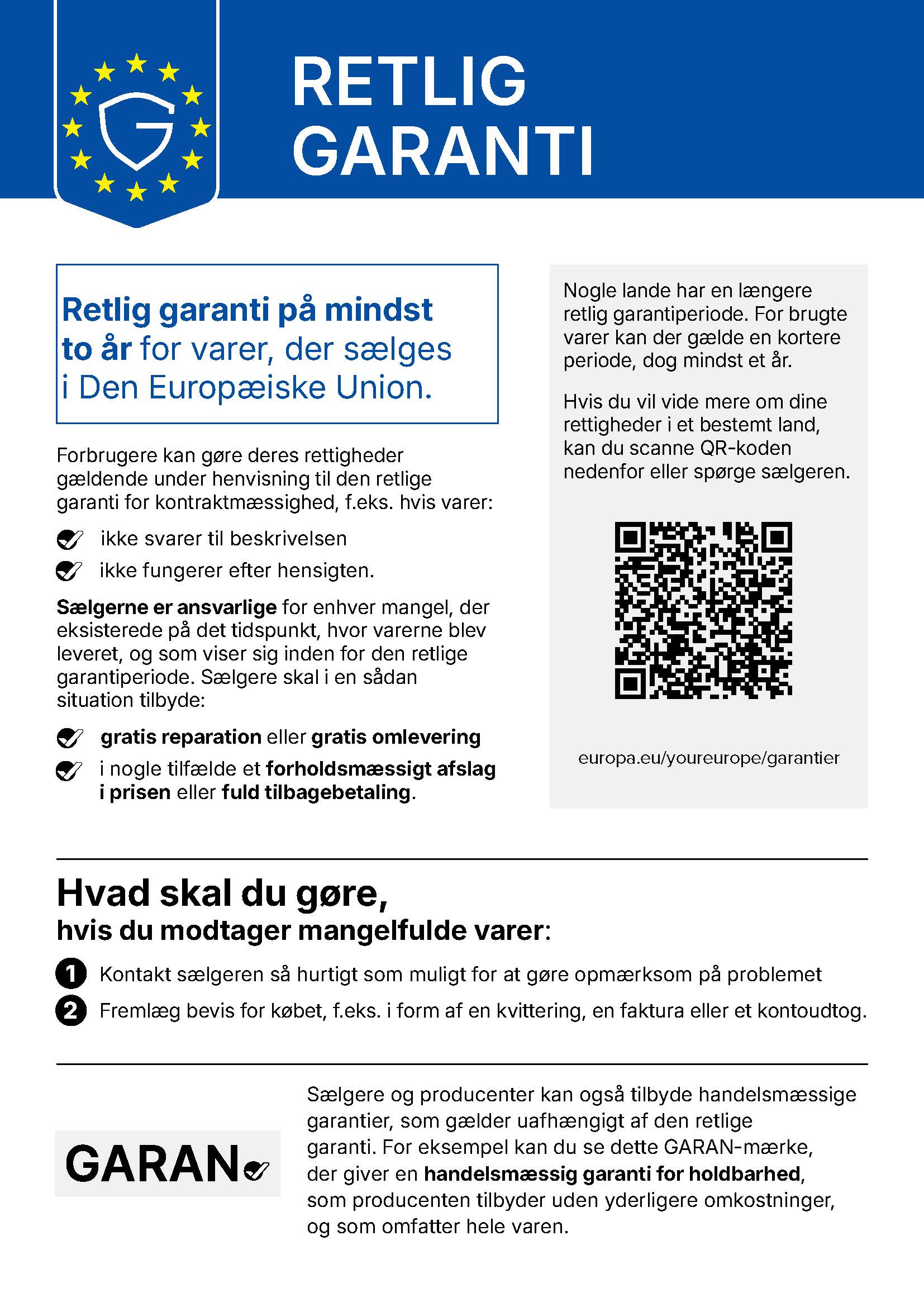 EU-meddelelse om retlig garanti: mindst 2 &aring;rs reklamationsret p&aring; varer solgt i EU