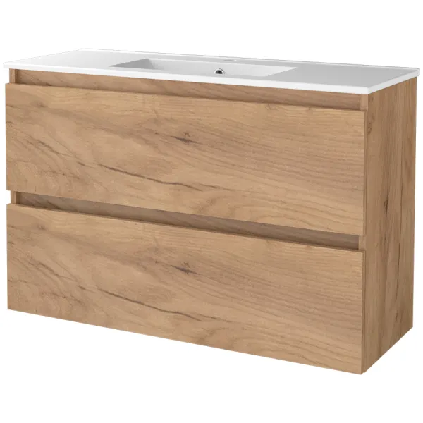 Sanibell Basicline møbelsæt med håndvask. 100x39cm kompakt, whiskey eg