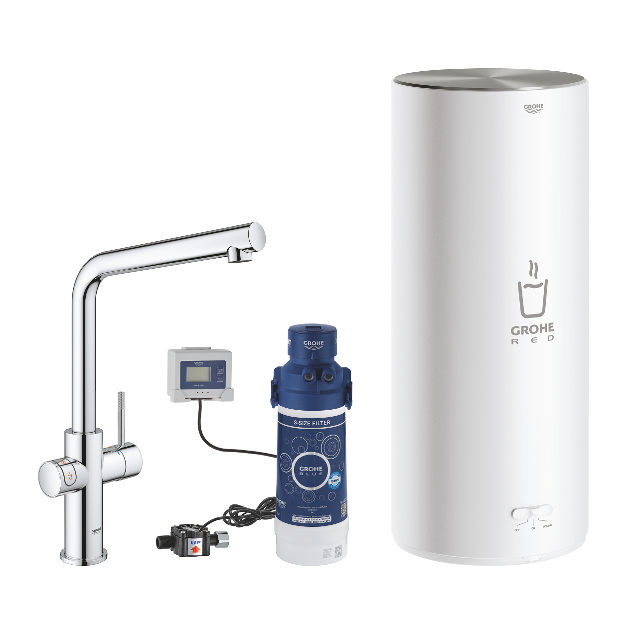 GROHE Red Duo køkkenarmatur med L-tud og kedel i størrelse L. Krom
