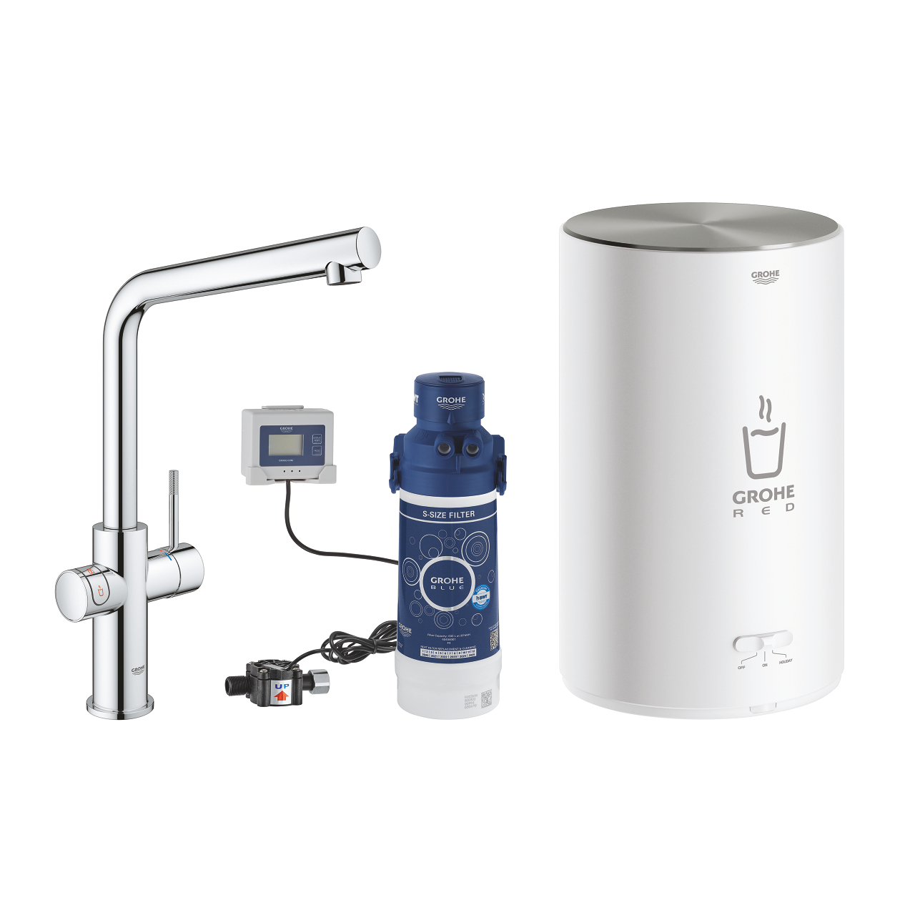 GROHE Red Duo køkkenarmatur med L-tud og kedel i størrelse M. Krom