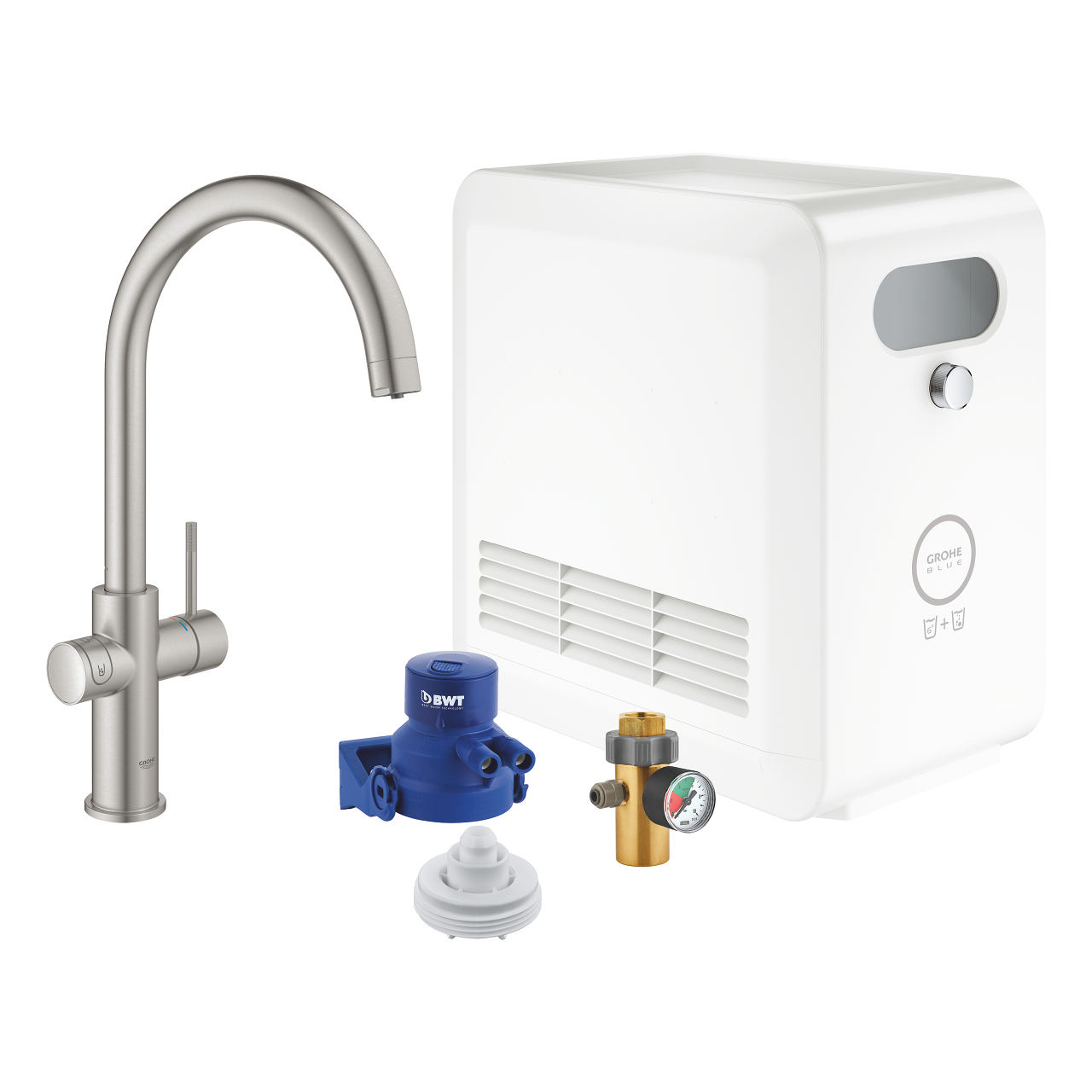 GROHE Blue Professional Køkkenarmatur med køler. C-tud. Supersteel