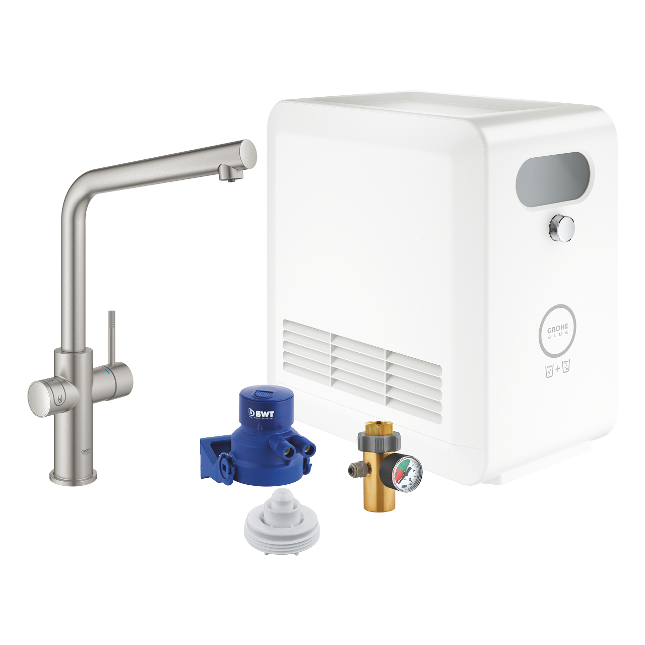 GROHE Blue Professional Køkkenarmatur med køler. L-tud. Supersteel