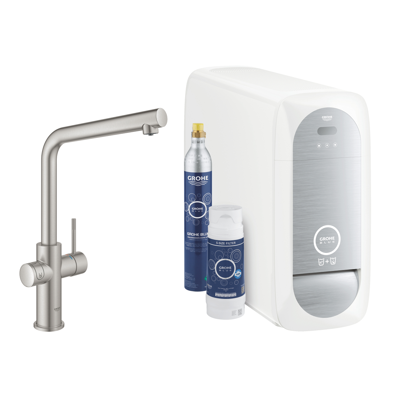 GROHE Blue Home Køkkenarmatur med køler starter kit. L-tud. Supersteel
