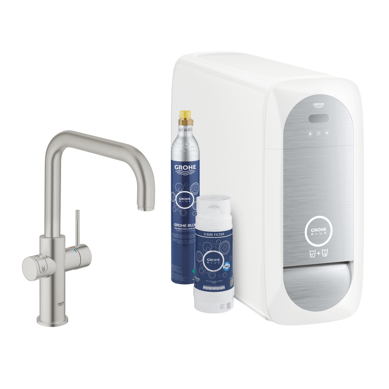 GROHE Blue Home Køkkenarmatur med køler starter kit. U-tud. Supersteel