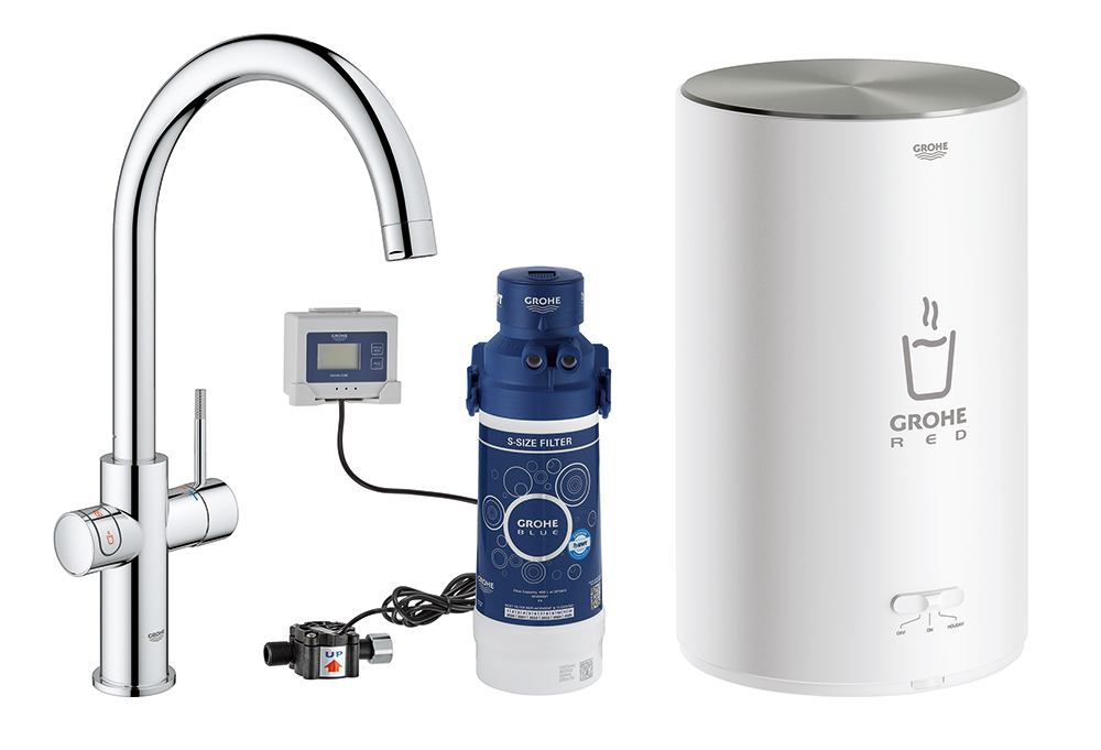 GROHE Red Duo køkkenarmatur med C-tud og kedel i størrelse M. Krom