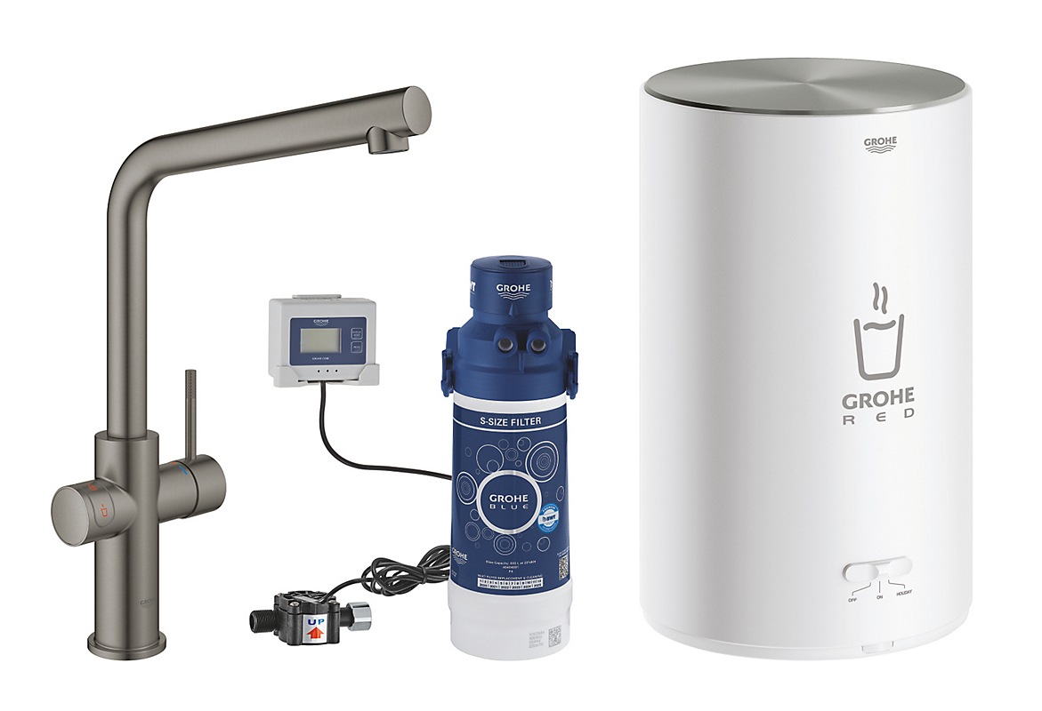 GROHE Red II Duo Armatur & kedel L-tud boiler M EU. Børstet hard graphite