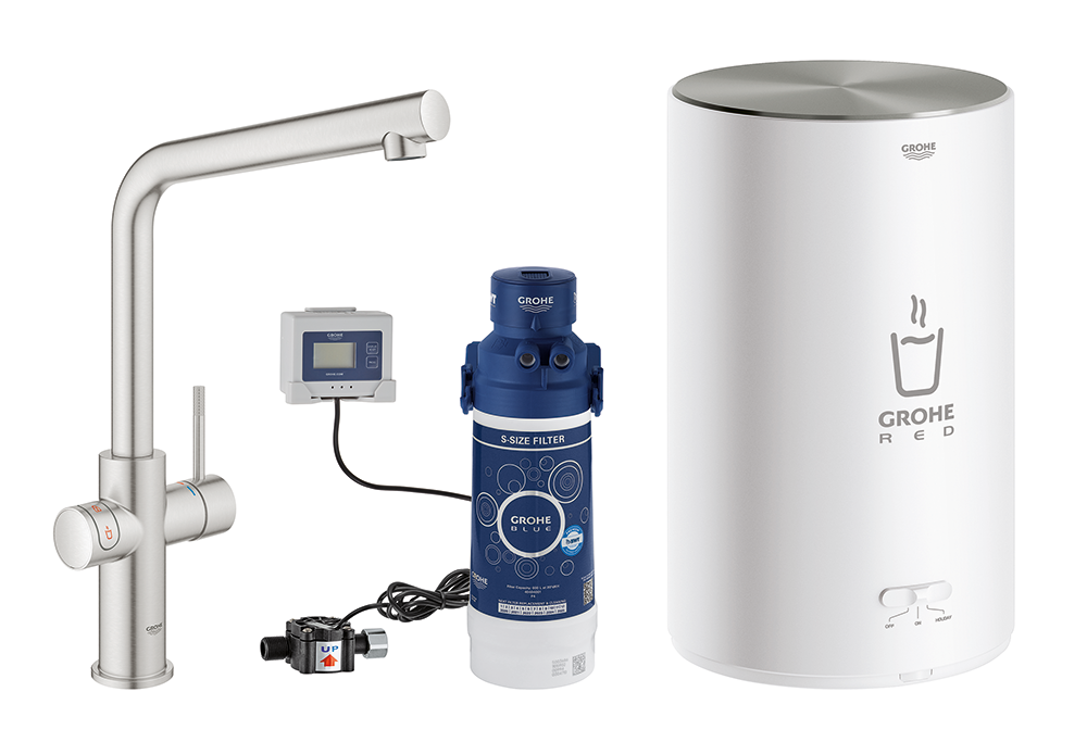 GROHE Red II Duo Køkkenarmatur med L-tud. Str. M med rund kedel og filter. Supersteel