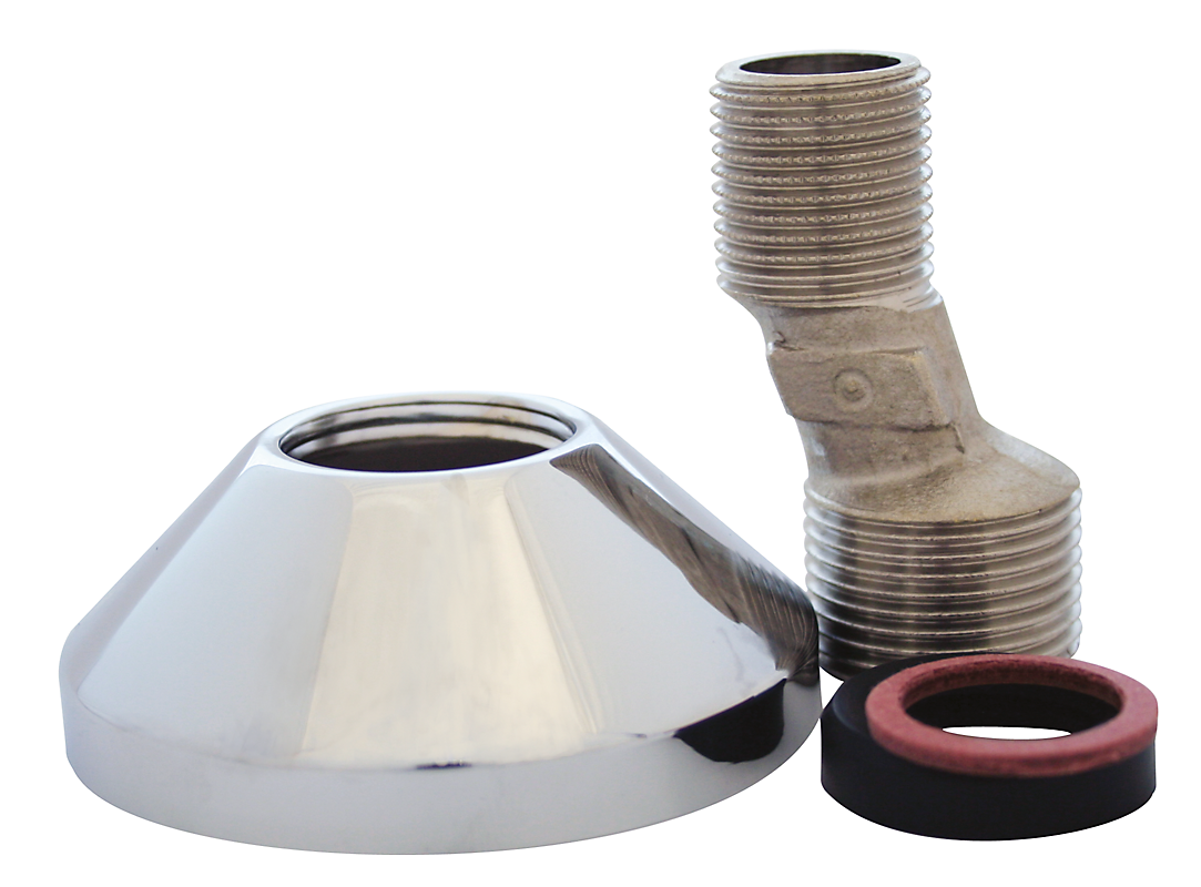 Tilgangsstykke excentrisk 3/4" x 1/2"x 57mm. Med roset Ø70mm. Krom