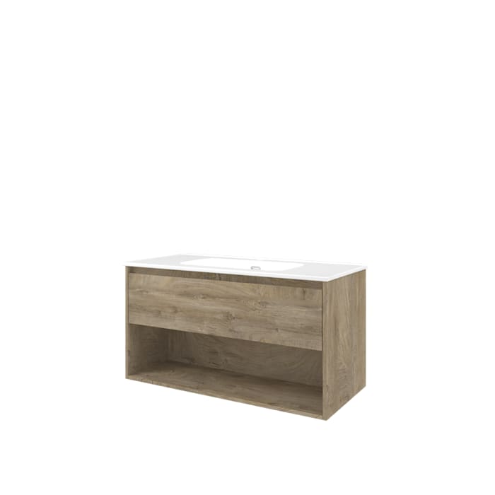 Sanibell Proline møbelsæt 100x46cm rå eg 1 skuffe åben hylde