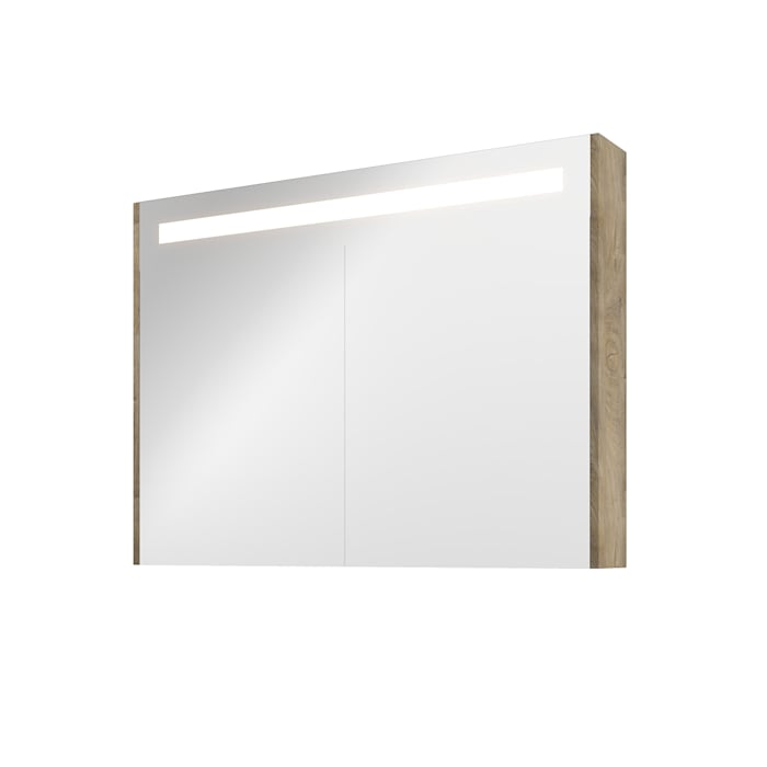 Proline spejlskab 100x74cm, LED belysning, rå eg paneler
