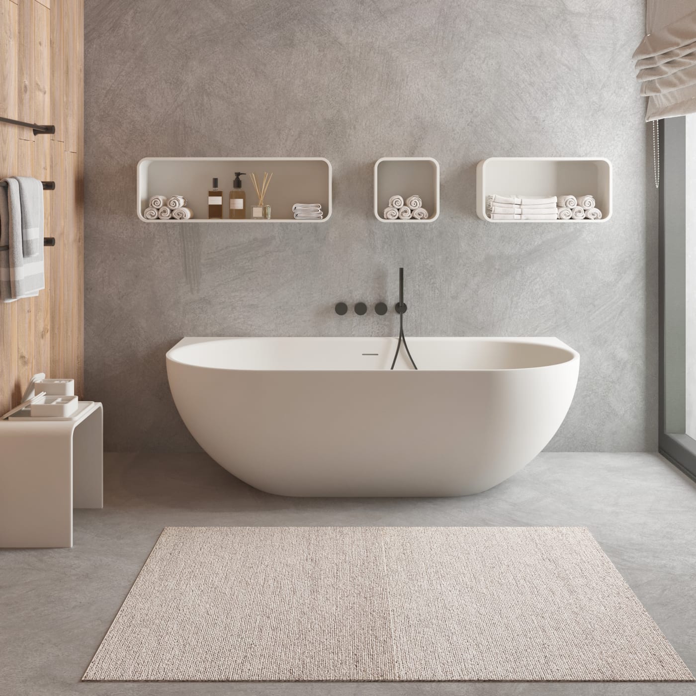 Ideavit solidnova back-to-wall solid surface badekar 180x80cm