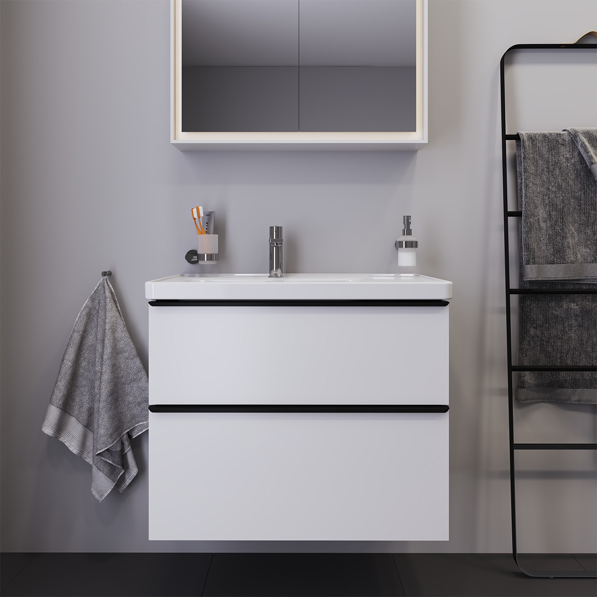 Duravit D-Neo vaskeskab - mat hvid, 2-skuffer