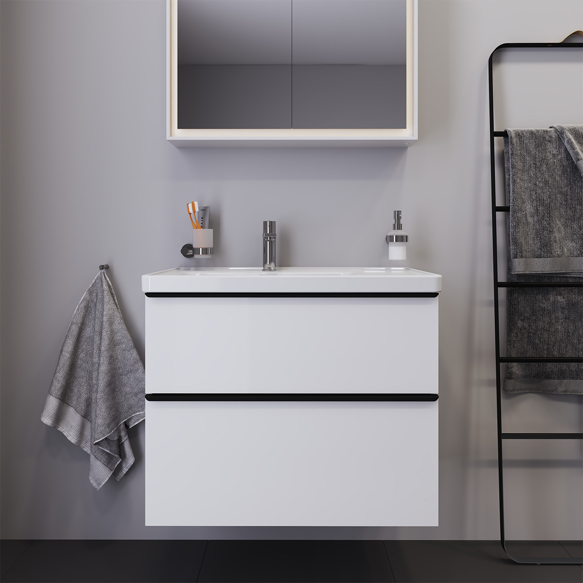 Duravit D-Neo vaskeskab - hvid glans, 2-skuffer