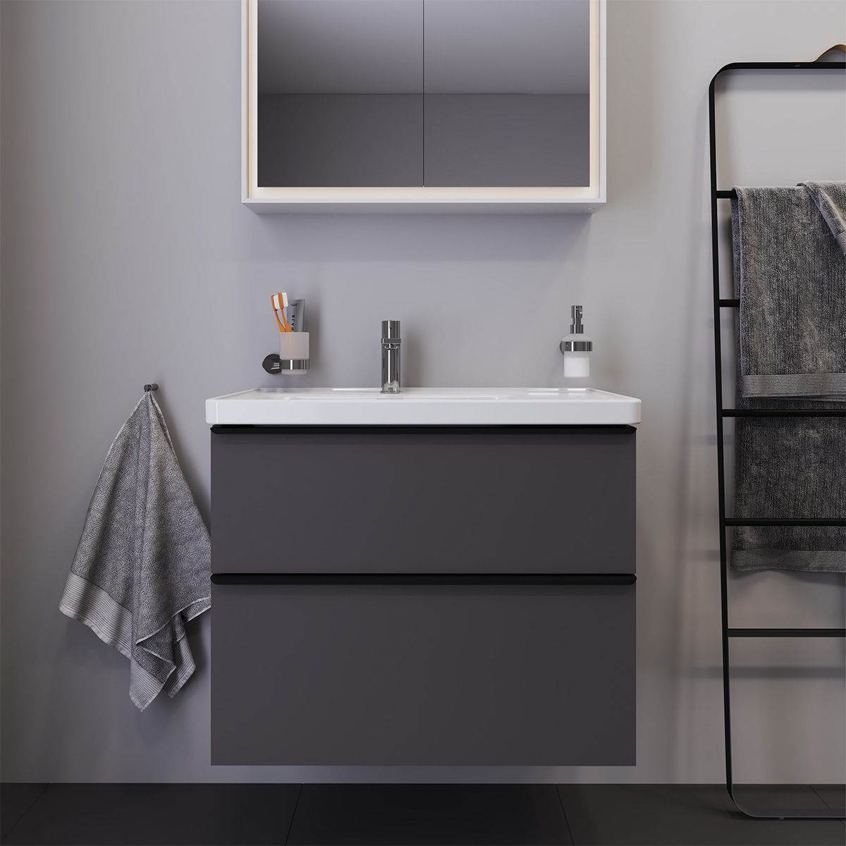 Duravit D-Neo vaskeskab - mat grafit, 2-skuffer