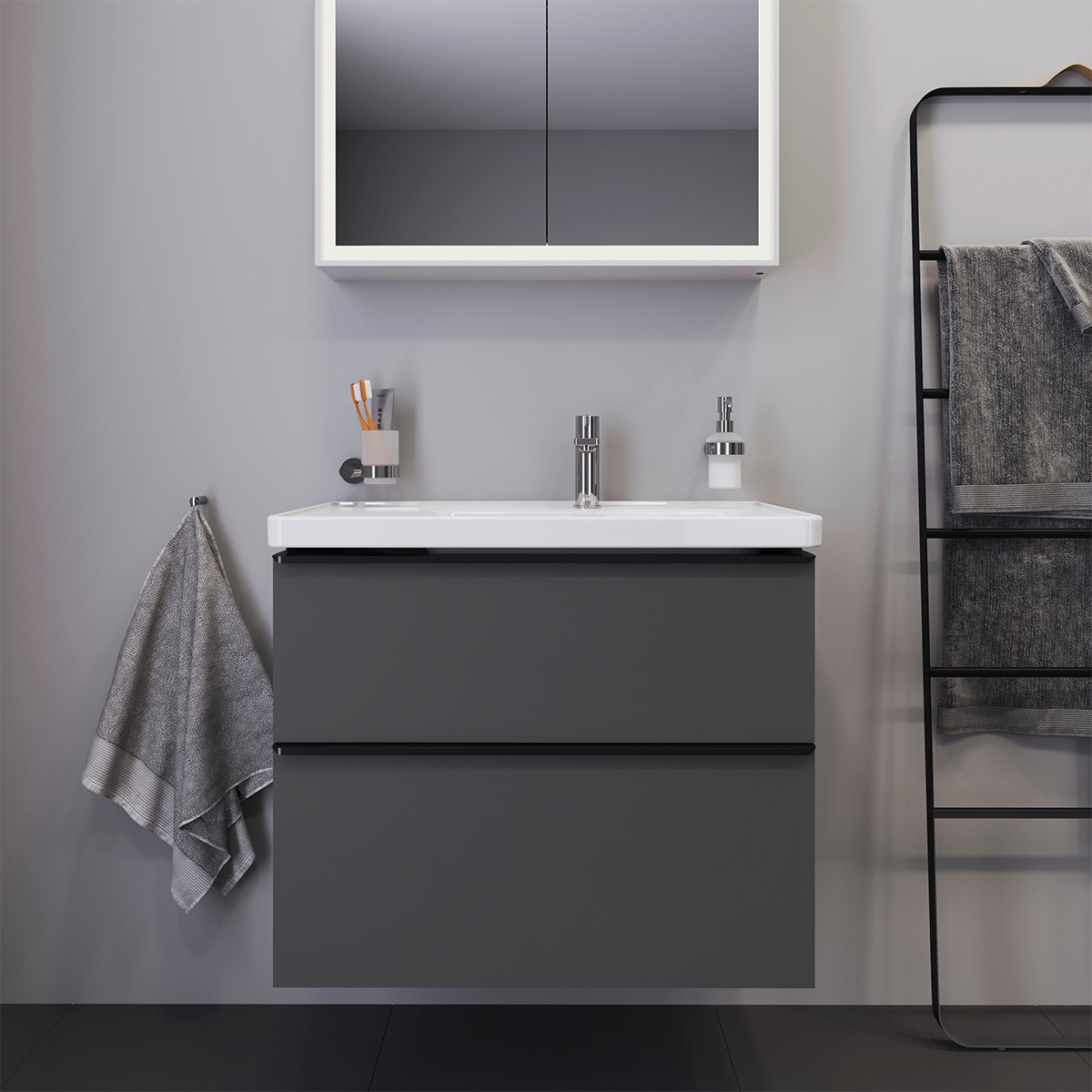 Duravit D-Neo vaskeskab - mat grafit, 2-skuffer