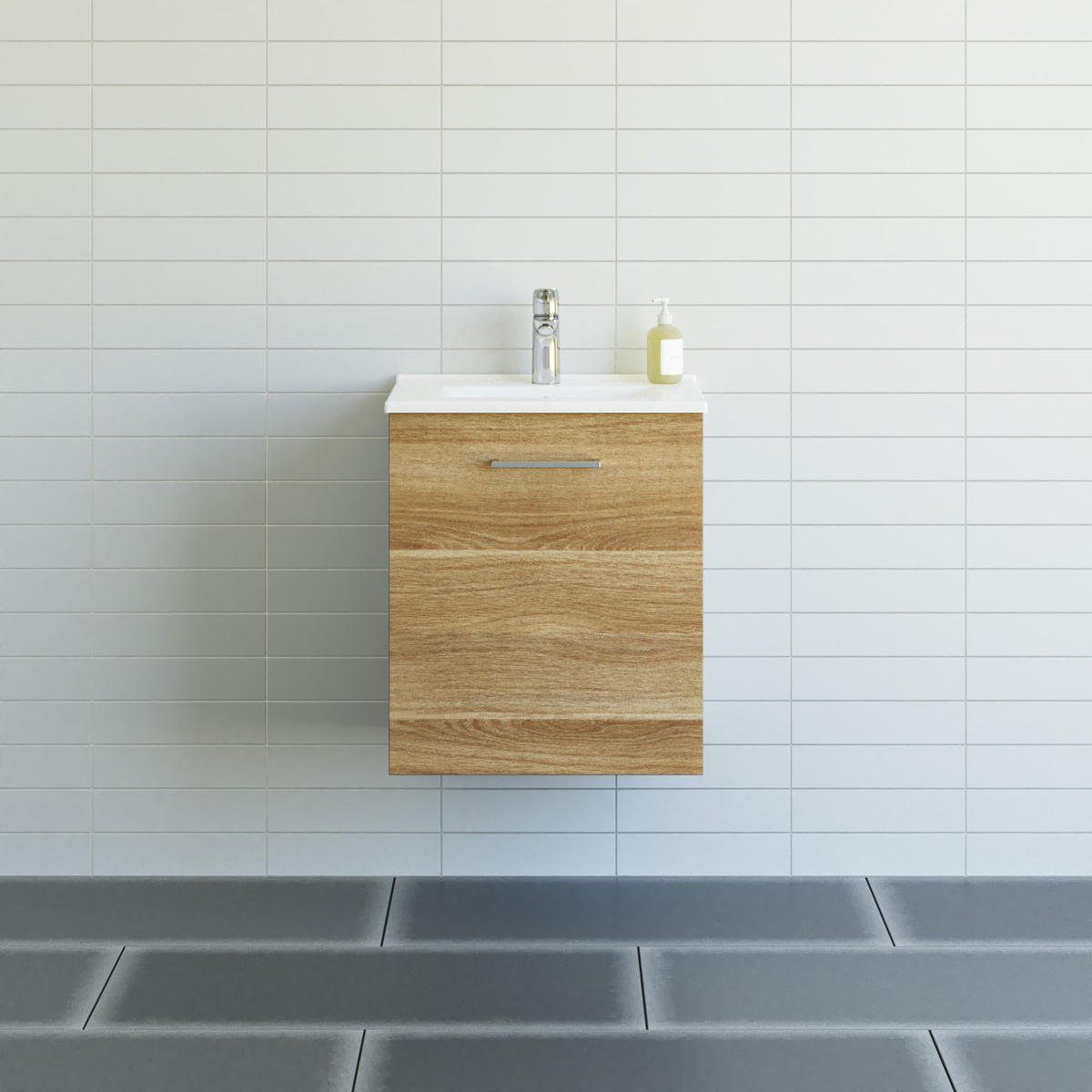 Dansani Mido+ møbelsæt 51 cm, varm eg med Amber Mini vask (højre)
