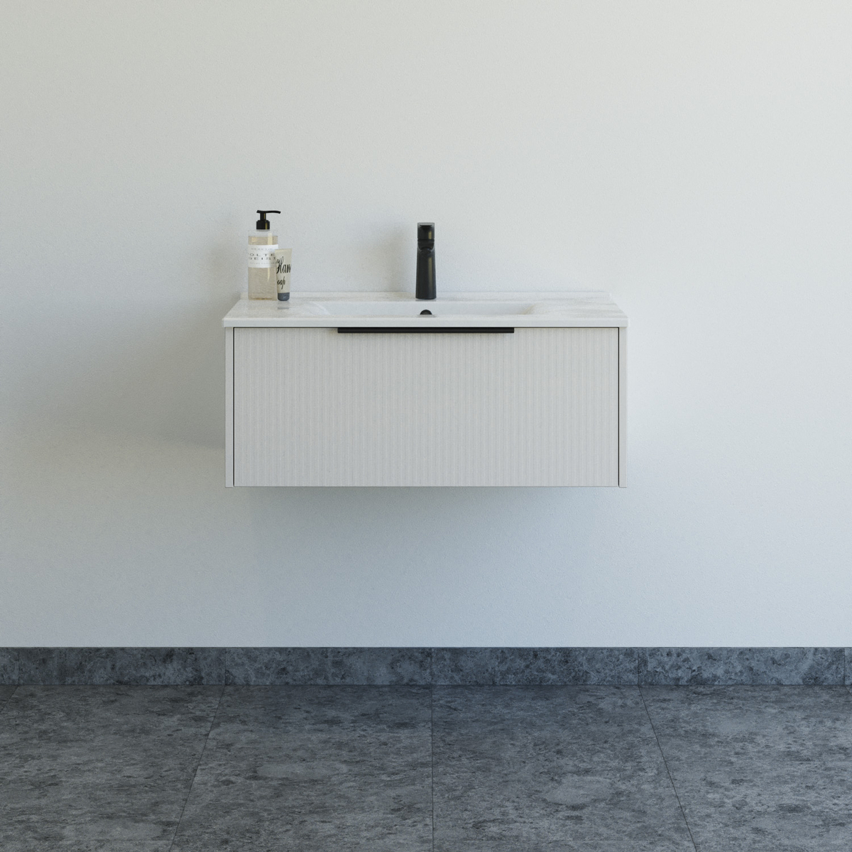 Dansani Mido+ Classic møbelsæt 81 cm, stribet sand mat med Amber vask