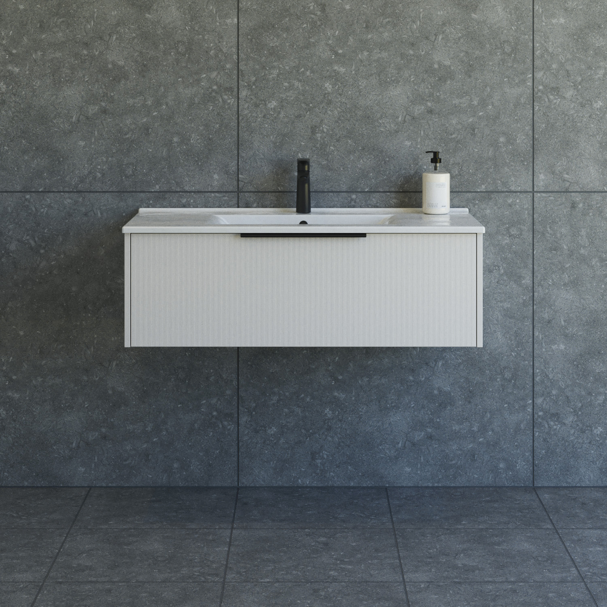 Dansani Mido+ Classic møbelsæt 101 cm, stribet sand mat med Amber vask
