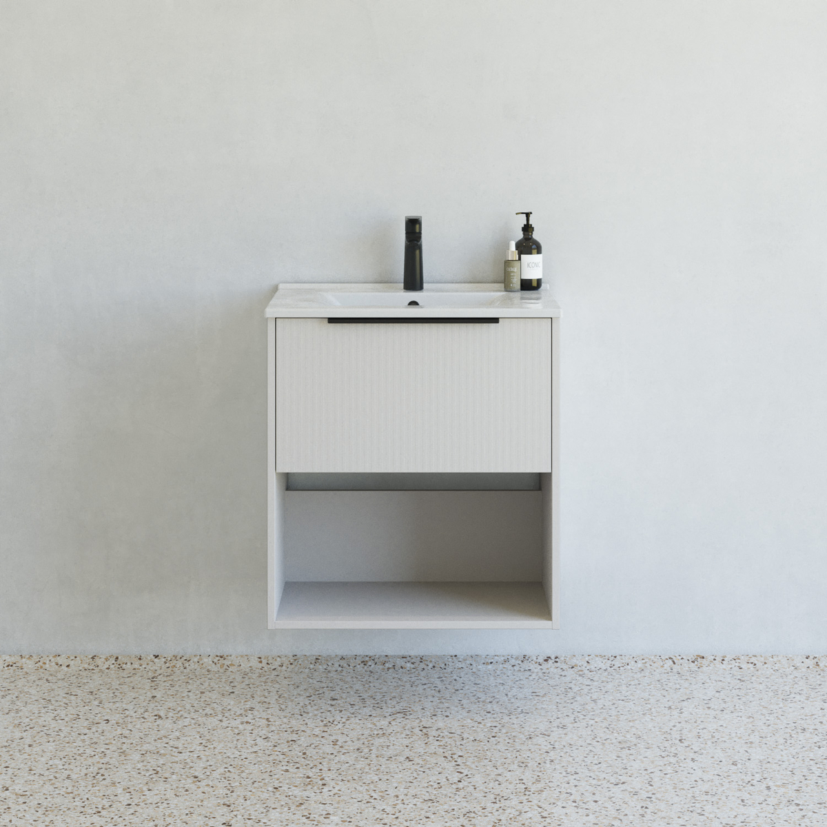 Dansani Mido+ Classic møbelsæt 61 cm, stribet sand mat m/ Amber vask