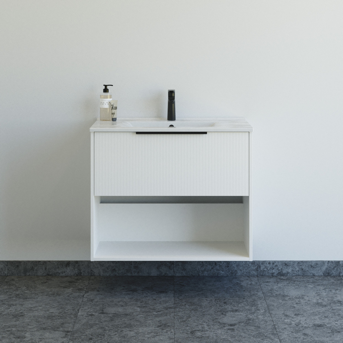 Dansani Mido+ Classic møbelsæt 81 cm, stribet hvid mat m/ Amber vask