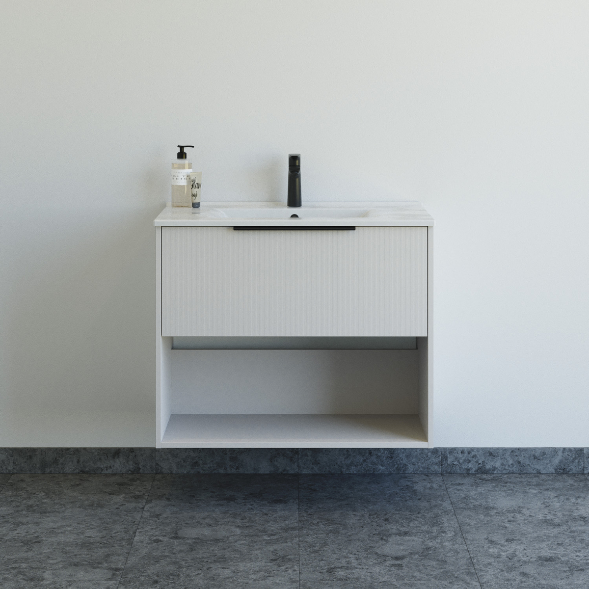 Dansani Mido+ Classic møbelsæt 81 cm, stribet sand mat m/ Amber vask