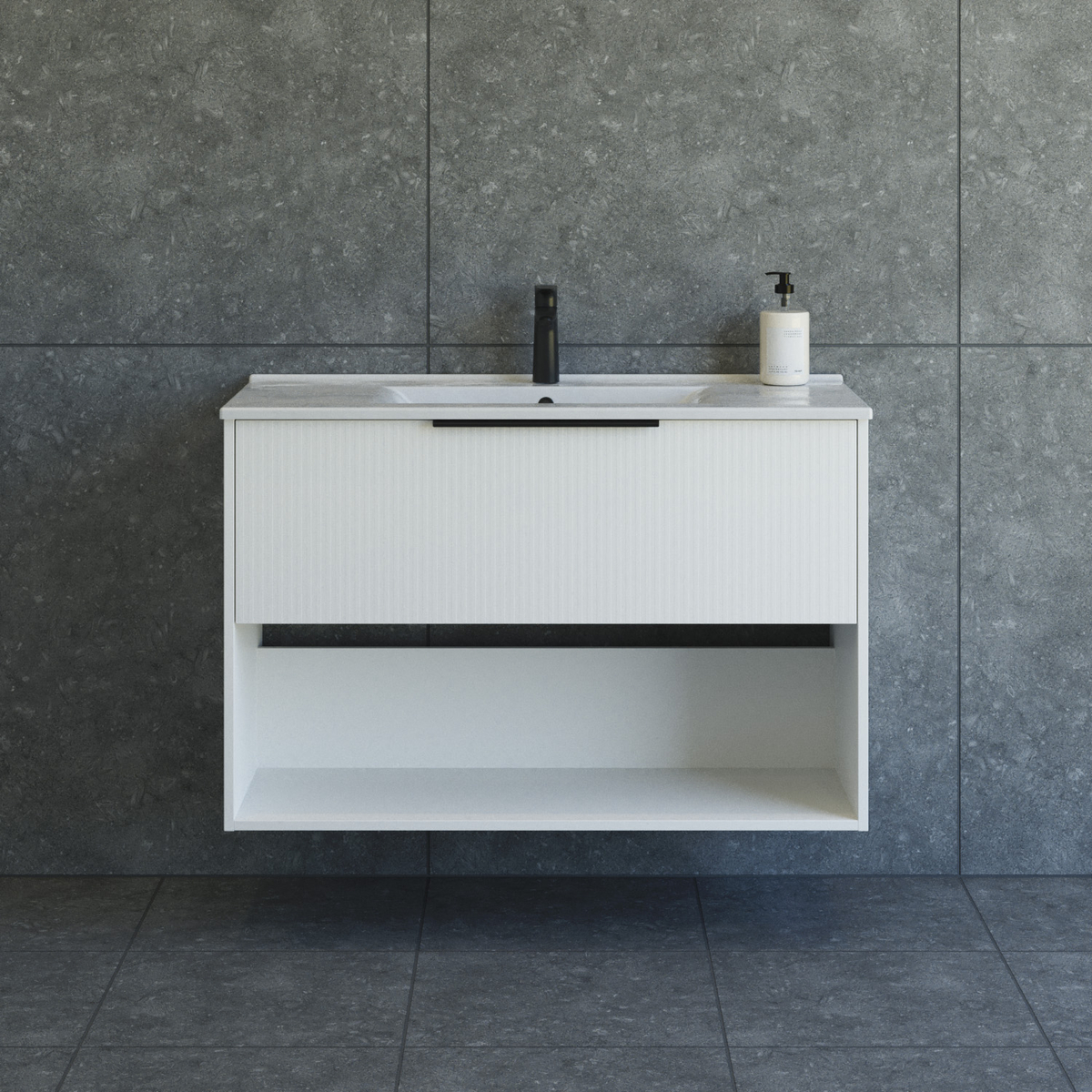 Dansani Mido+ Classic møbelsæt 101 cm, stribet hvid mat m/ Amber vask