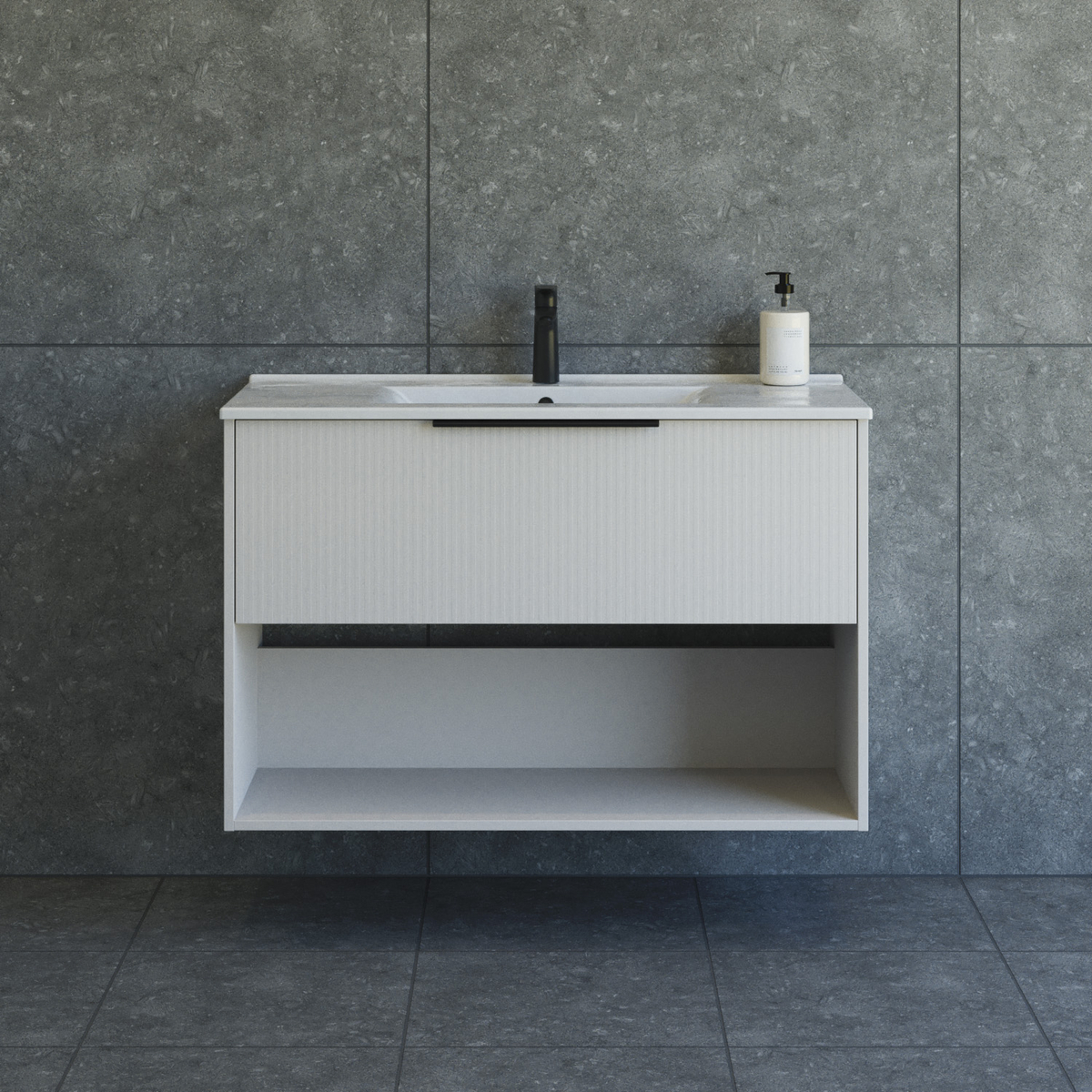 Dansani Mido+ Classic møbelsæt 101 cm, stribet sand mat m/ Amber vask