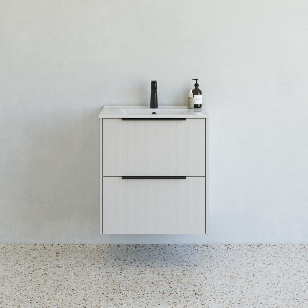 Dansani Mido+ Classic møbelsæt 61 cm, stribet sand mat m/ Amber vask
