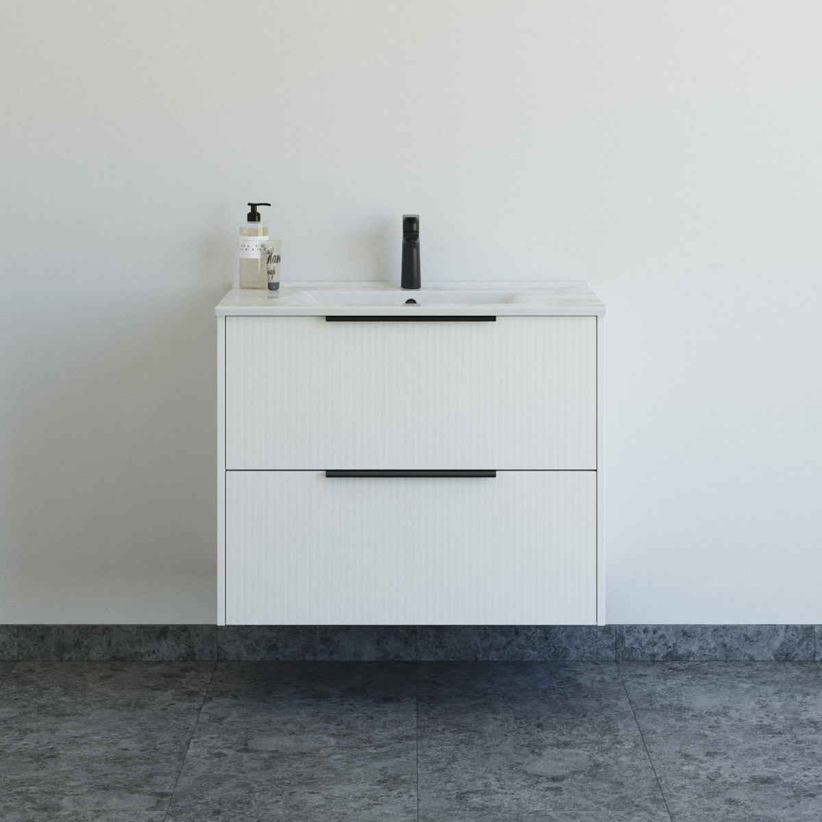 Dansani Mido+ Classic møbelsæt 81 cm, stribet hvid mat m/ Amber vask
