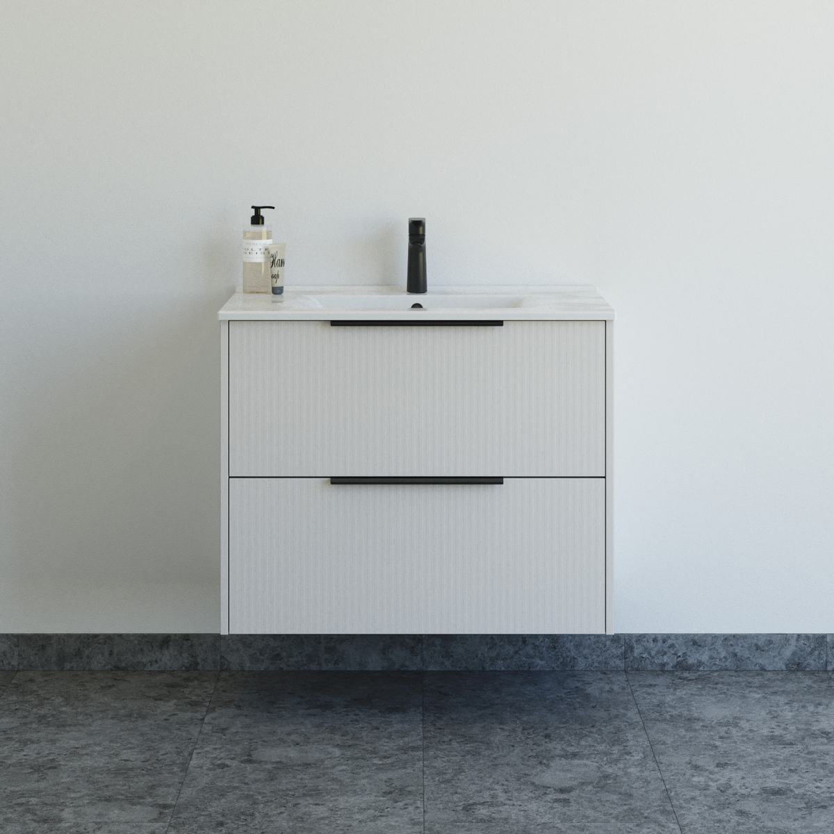 Dansani Mido+ Classic møbelsæt 81 cm, stribet sand mat m/ Amber vask