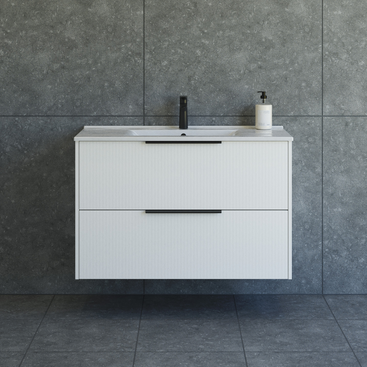 Dansani Mido+ Classic møbelsæt 101 cm, stribet hvid mat m/ Amber vask