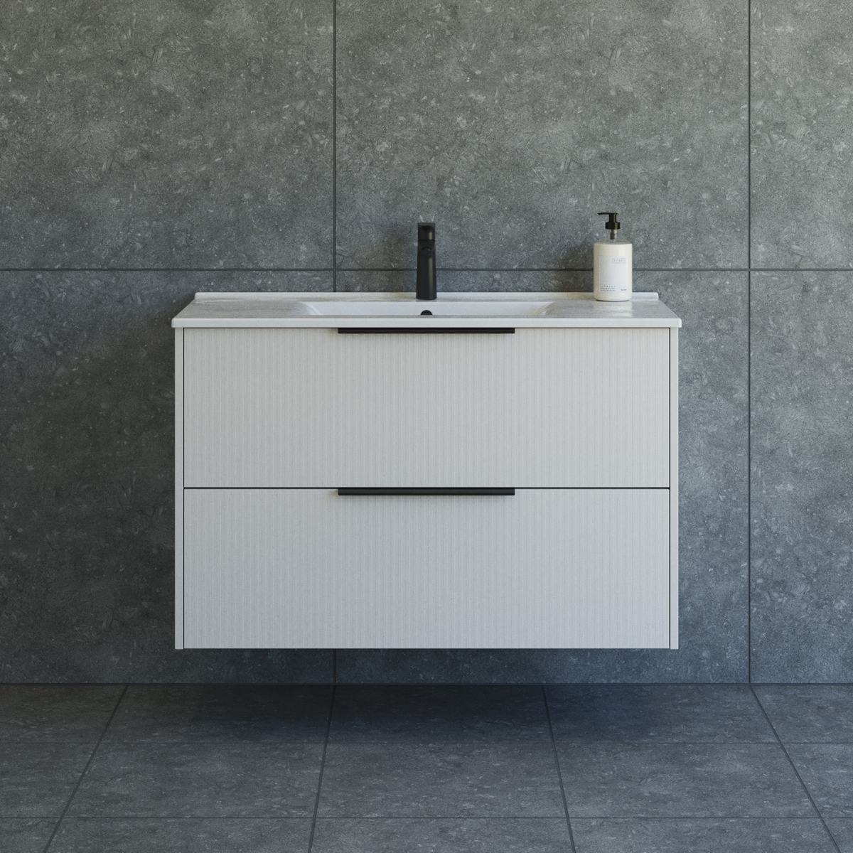 Dansani Mido+ Classic møbelsæt 101 cm, stribet sand mat m/ Amber vask
