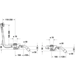 Duravit Universal Af/overlbsgarniture Krom, L=530, aflb i siden