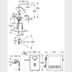 GROHE Blue Professional Kkkenarmatur med kler. L-tud. Supersteel