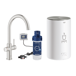 GROHE Red II Duo Kkkenarmatur med C-tud. Str. M med rund kedel og filter. Rustfri Supersteel