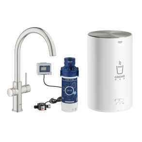 GROHE Red II Duo Kkkenarmatur med C-tud. Str. M med rund kedel og filter. Rustfri Supersteel