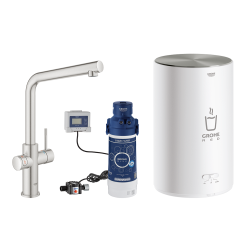 GROHE Red II Duo Kkkenarmatur med L-tud. Str. M med rund kedel og filter. Supersteel