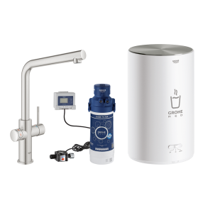 GROHE Red II Duo Kkkenarmatur med L-tud. Str. M med rund kedel og filter. Supersteel