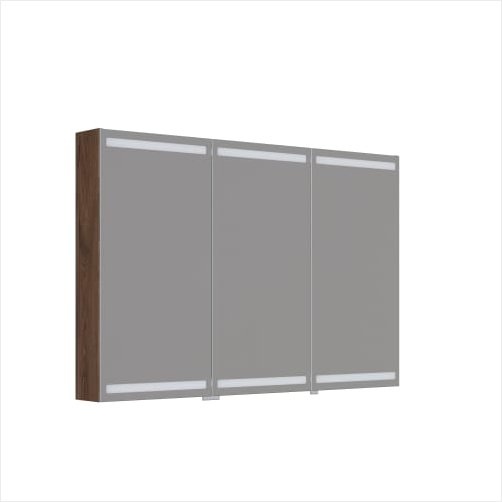 Dansani Level spejlskab 120 cm m/lys, lysstyring, 3 l�ger og tr�bakker - Brun eg