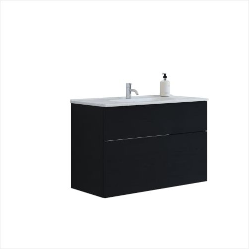 Dansani Luna m�bels�t med skuffer, 101 cm, Kantate vask, sort eg