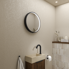 Sanibell Proline rundt spejl 40 med LED p matsort aluramme