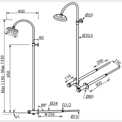 Damixa Outdoor Udend�rsbruser v�gmonteret varm/kold 300-450mm cloudy steel