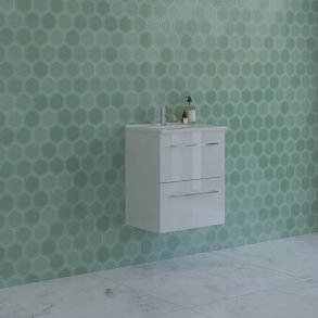 Dansani Mido+ 51 cm mbelpk. 2 skuffer, hvid hjglans m/ vask Amber Mini