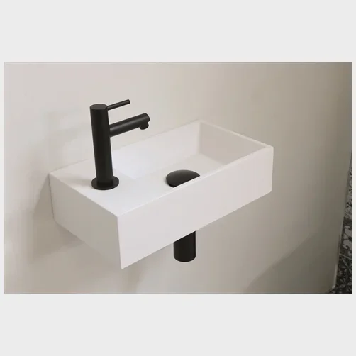 Sanibell Vice håndvask med hanehul - 27x27cm. Mathvid polystone