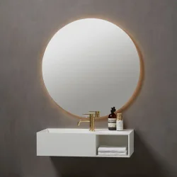 Loevschall Nibe rundt svvende spejl med bagbelysning, 90 cm 