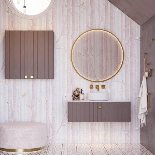 Dansani Moon spejl med LED-lys. Brstet messing 90