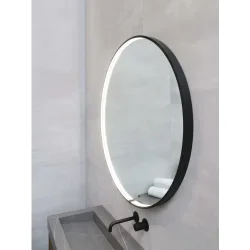 Sanibell Proline rundt spejl 80 med LED p matsort aluramme
