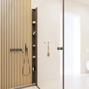 Dansani tower reol med 5 flytbare hylder. 200x10x10 cm, sort