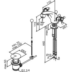 Damixa Tradition 2 grebs hndvaskarmatur. Forkromet med bundventil