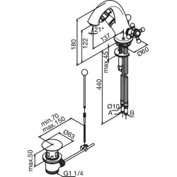 Damixa Tradition hndvaskarmatur 2-grebs. Forkromet med bundventil